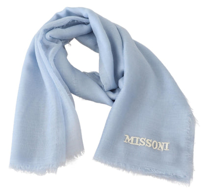 Missoni Elegant ljusblå cashmere halsduk med fransar