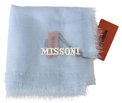 Missoni Elegant ljusblå cashmere halsduk med fransar