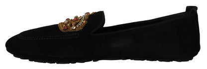 Dolce &amp; Gabbana Elegant svart läder Loafer-slides med guldbroderi