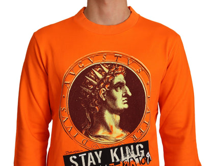 Dolce & Gabbana Regal Crewneck Cotton Sweater in Orange