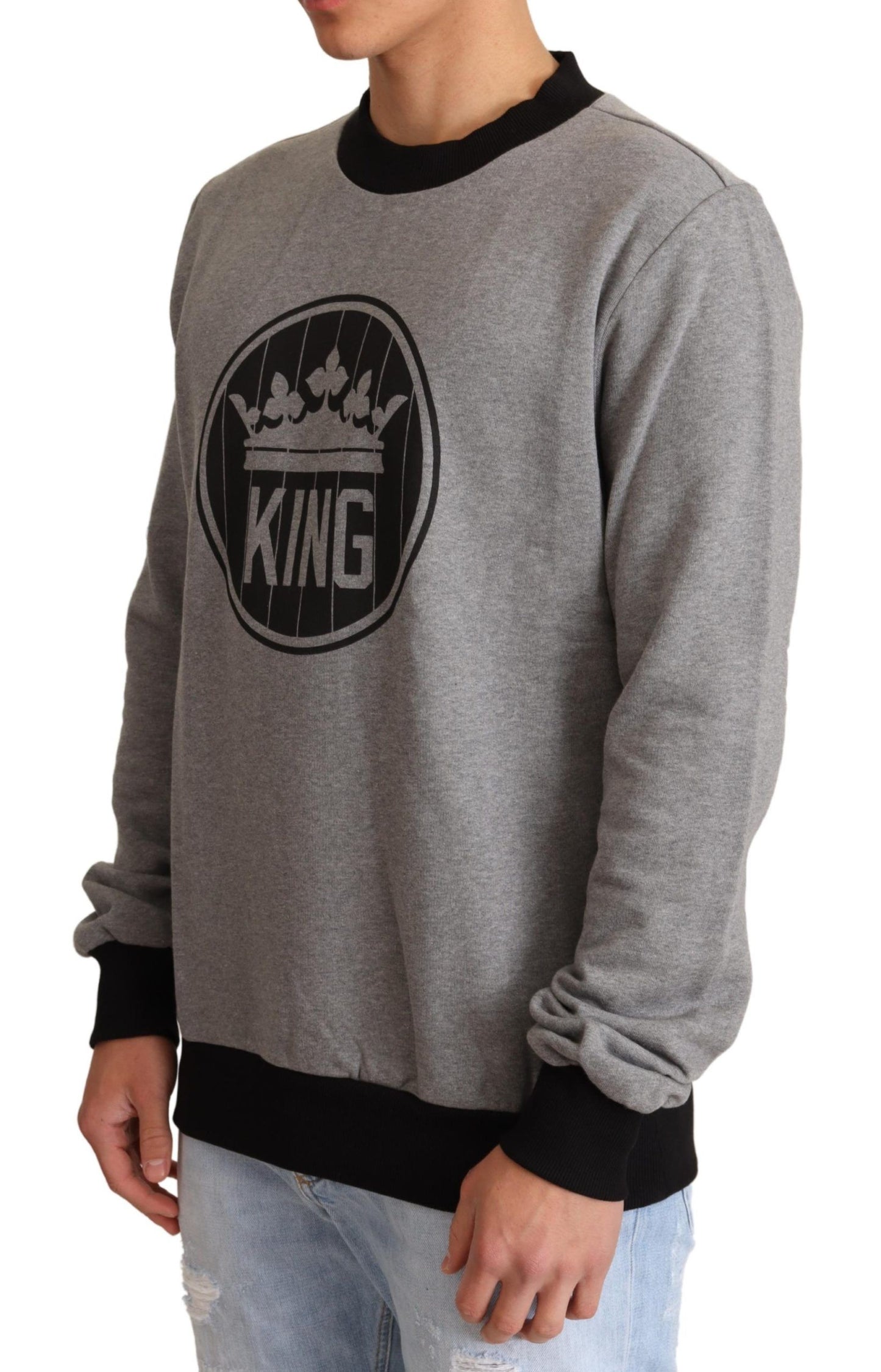 Dolce &amp; Gabbana Elegant Grey Crown Motiv Crewneck tröja