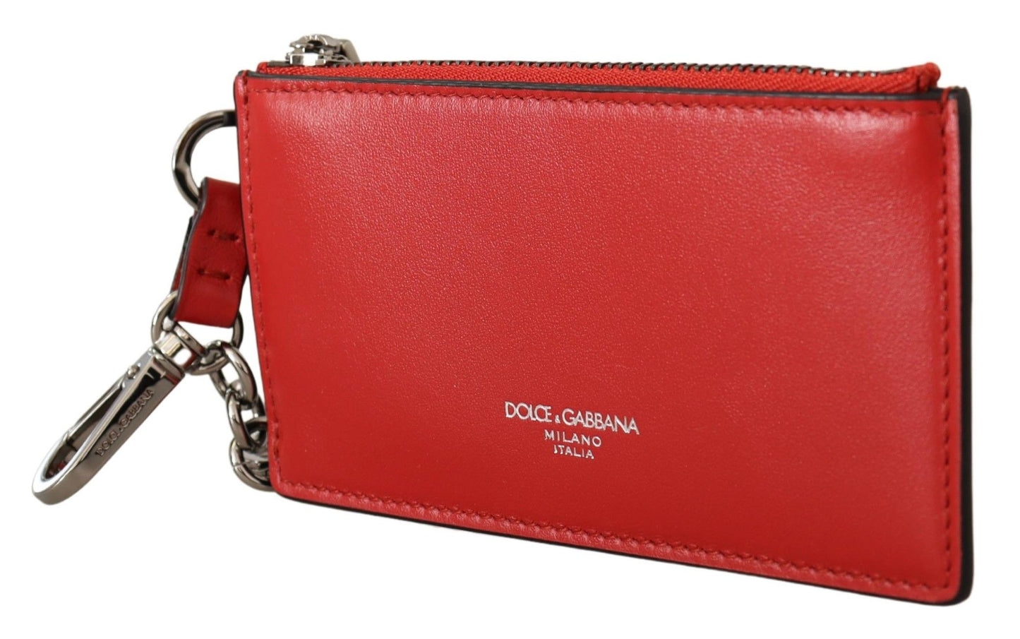 Elegante llavero de cuero de Dolce &amp; Gabbana en rojo vibrante