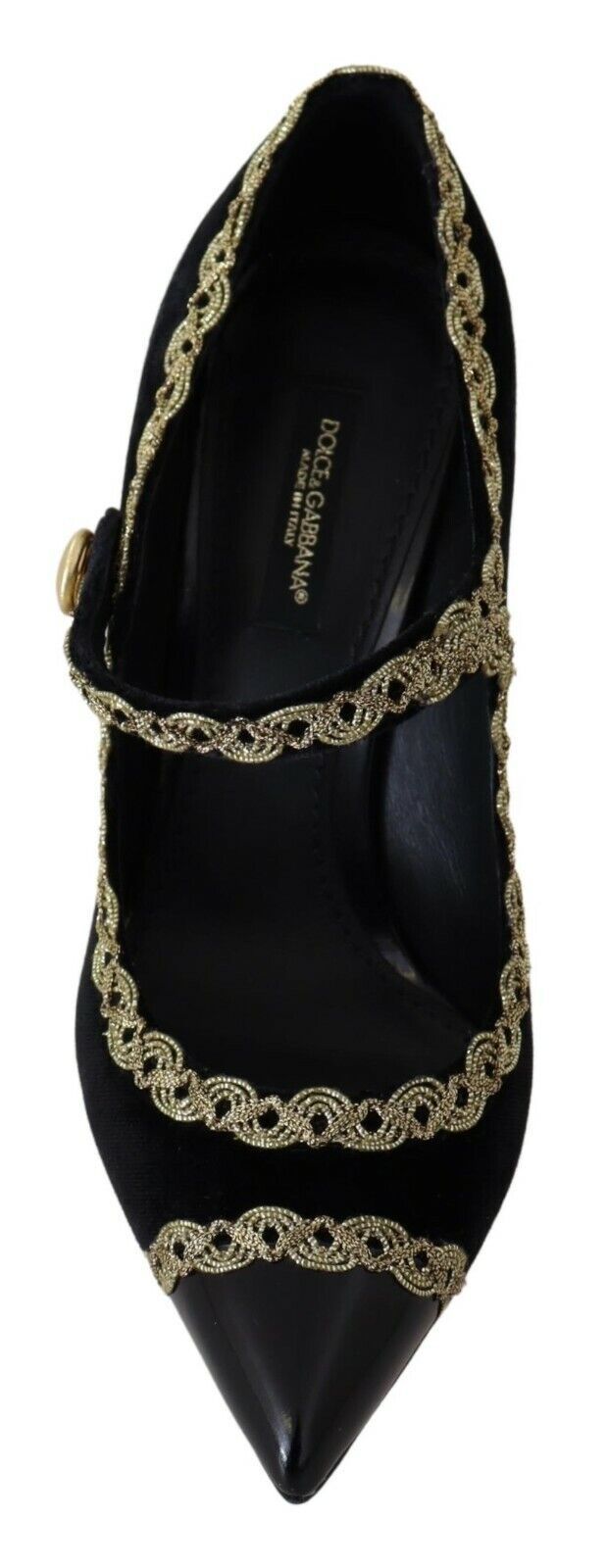 Elegantes zapatos de tacón de terciopelo negro con bordados dorados de Dolce &amp; Gabbana