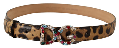 Dolce &amp; Gabbana Elegant Leopardbälte med kristallutsmyckning