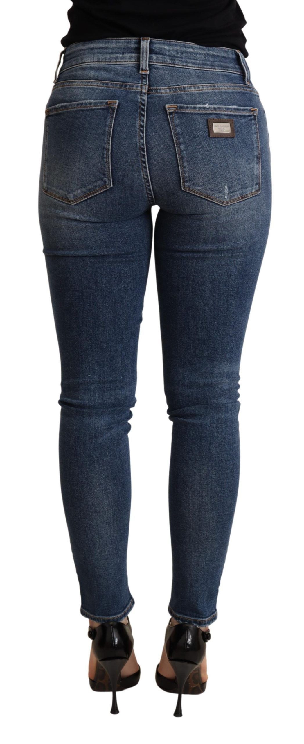 Dolce &amp; Gabbana Elegant Skinny Blue Jeans med mid midja