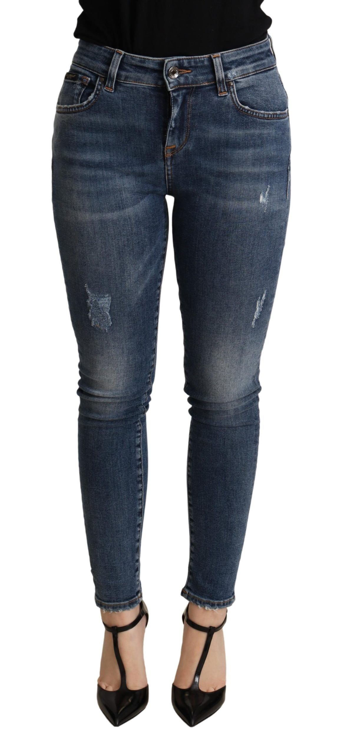 Dolce &amp; Gabbana Elegant Skinny Blue Jeans med mid midja