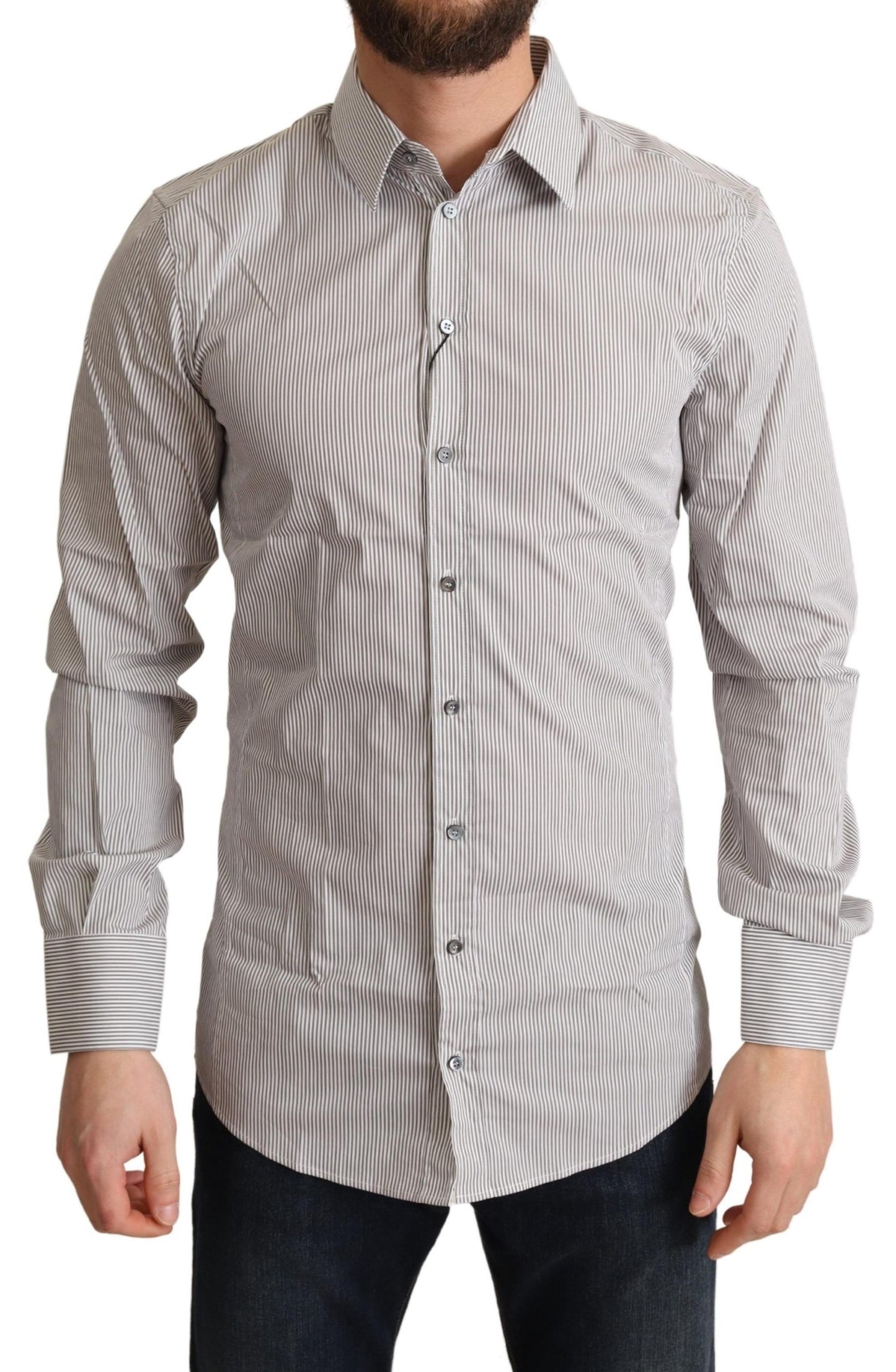 Dolce &amp; Gabbana Elegant grårandig Slim Fit Dress Shirt