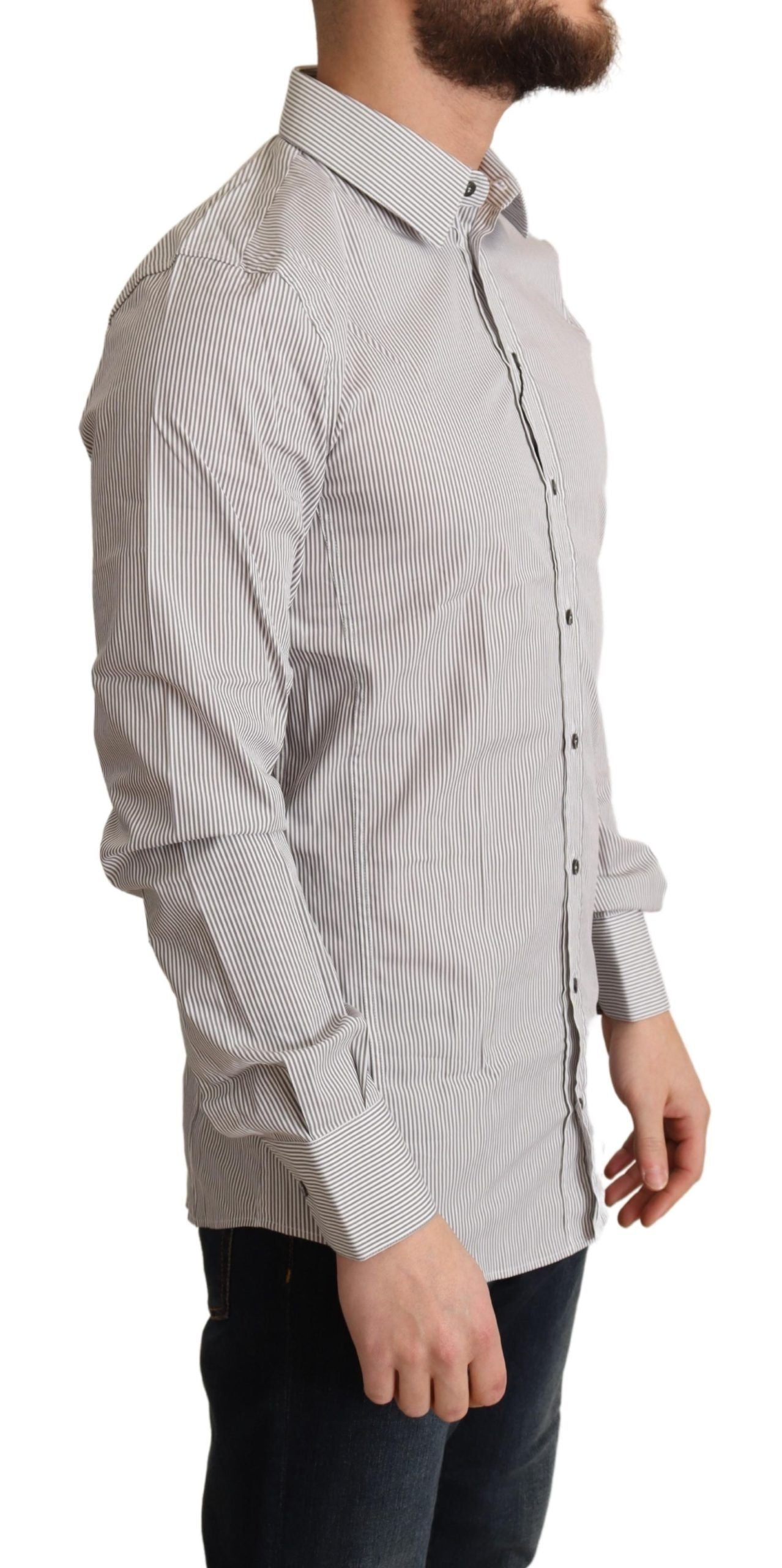 Dolce &amp; Gabbana Elegant grårandig Slim Fit Dress Shirt