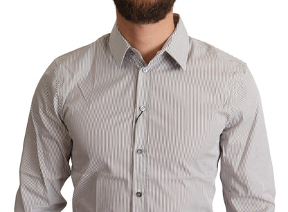 Dolce &amp; Gabbana Elegant grårandig Slim Fit Dress Shirt