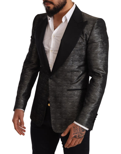 Dolce &amp; Gabbana Metallic Grå Jacquard Slim Fit Blazer