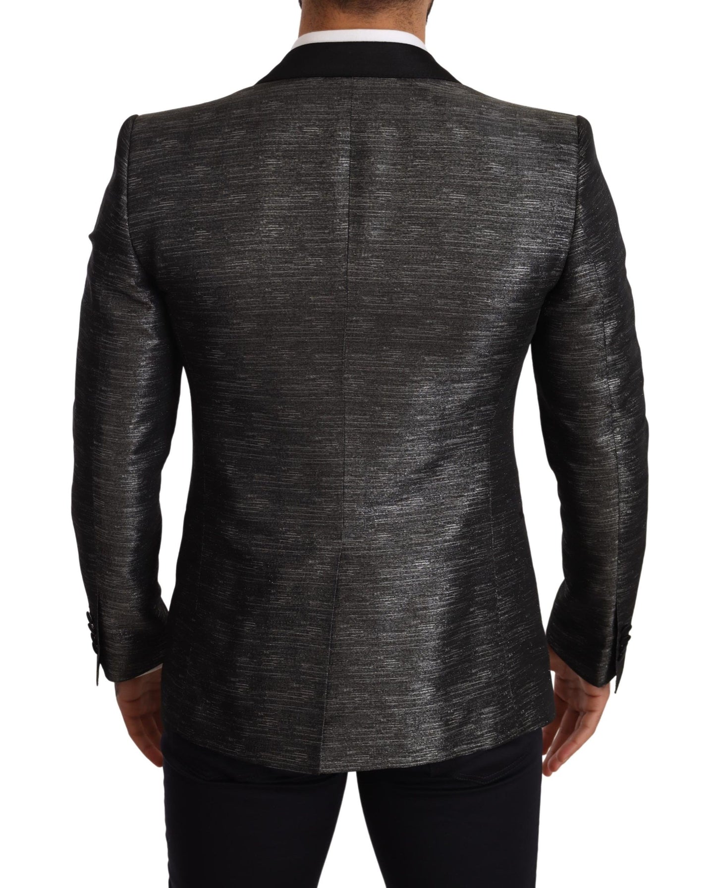 Dolce &amp; Gabbana Metallic Grå Jacquard Slim Fit Blazer