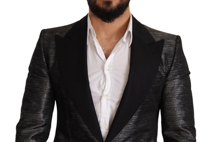 Dolce &amp; Gabbana Metallic Grå Jacquard Slim Fit Blazer