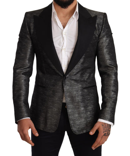 Dolce &amp; Gabbana Metallic Grå Jacquard Slim Fit Blazer