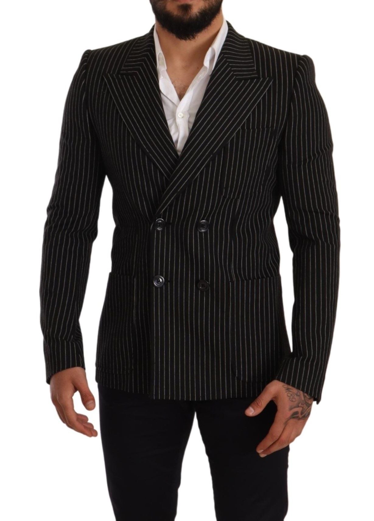 Dolce &amp; Gabbana elegant randig ullblazer med sidenfoder