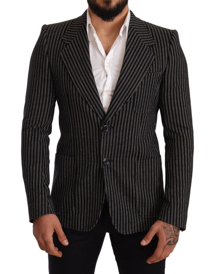 Dolce &amp; Gabbana Elegant Black Randed Virgin Wool Blazer