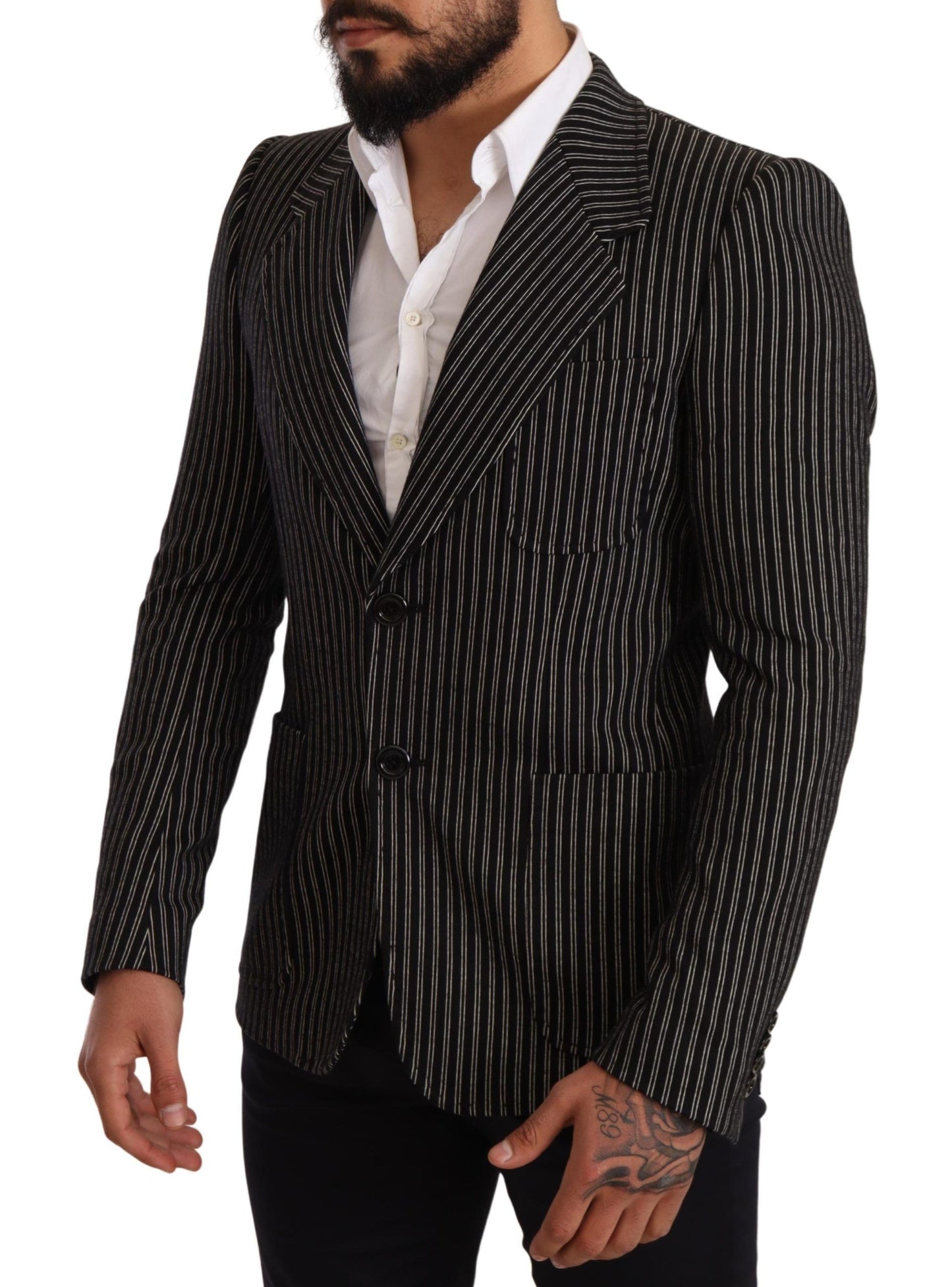 Dolce &amp; Gabbana Elegant Black Randed Virgin Wool Blazer