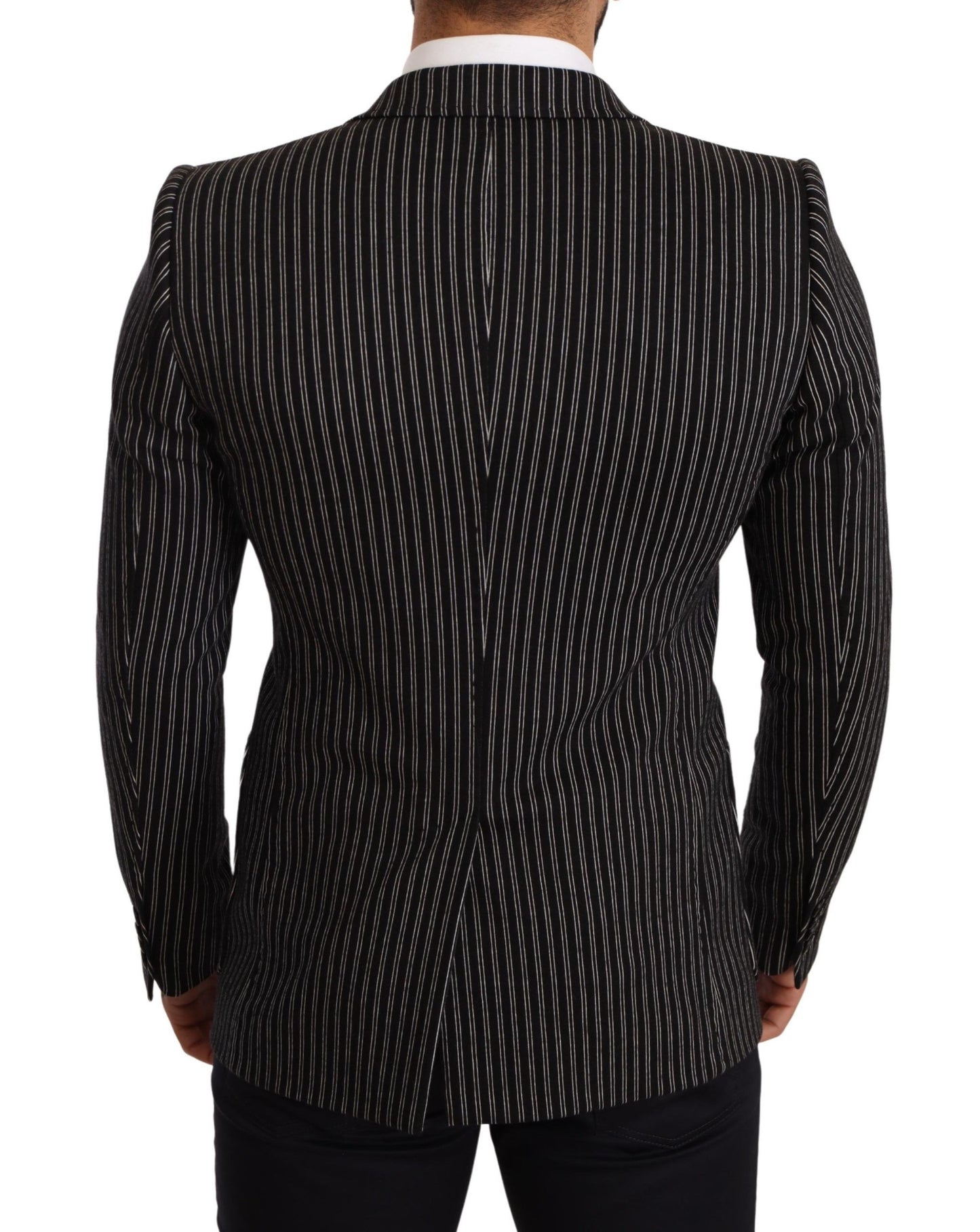 Dolce &amp; Gabbana Elegant Black Randed Virgin Wool Blazer