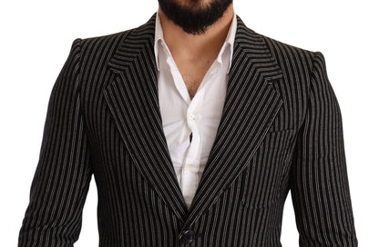 Dolce &amp; Gabbana Elegant Black Randed Virgin Wool Blazer