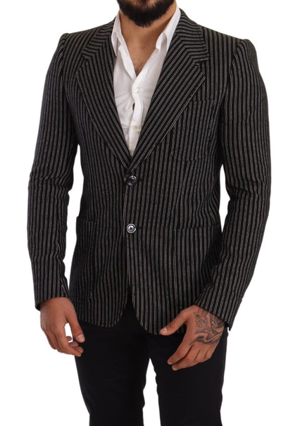 Dolce &amp; Gabbana Elegant Black Randed Virgin Wool Blazer