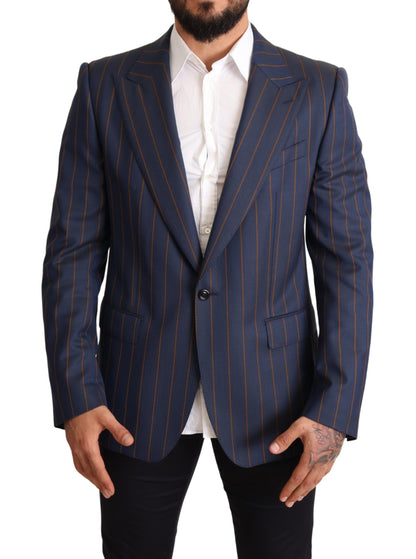 Dolce &amp; Gabbana Elegant Slim Fit blårandig ullblazer