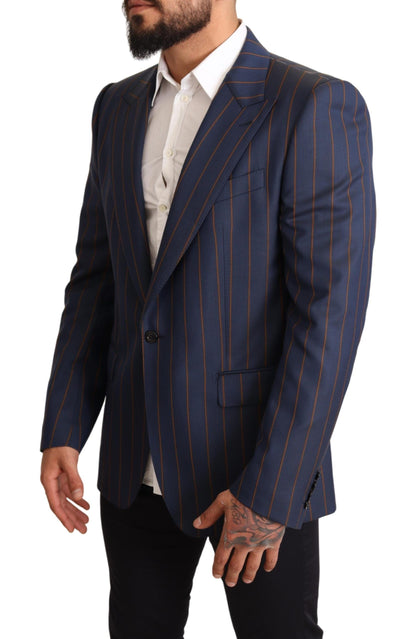 Dolce &amp; Gabbana Elegant Slim Fit blårandig ullblazer