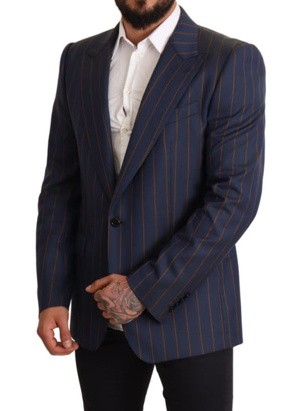 Dolce &amp; Gabbana Elegant Slim Fit blårandig ullblazer