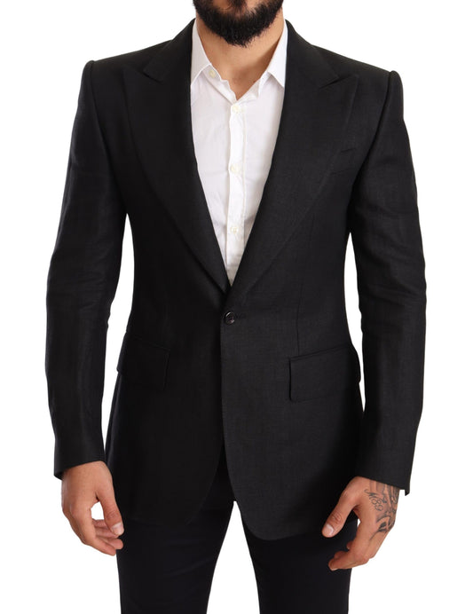 Dolce &amp; Gabbana Elegant Slim Fit Black Linen Blazer