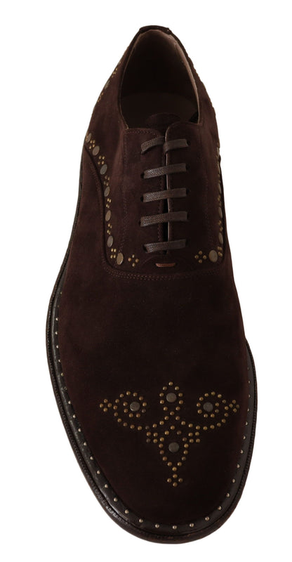 Dolce & Gabbana Elegant Brown Suede Studded Derby Shoes