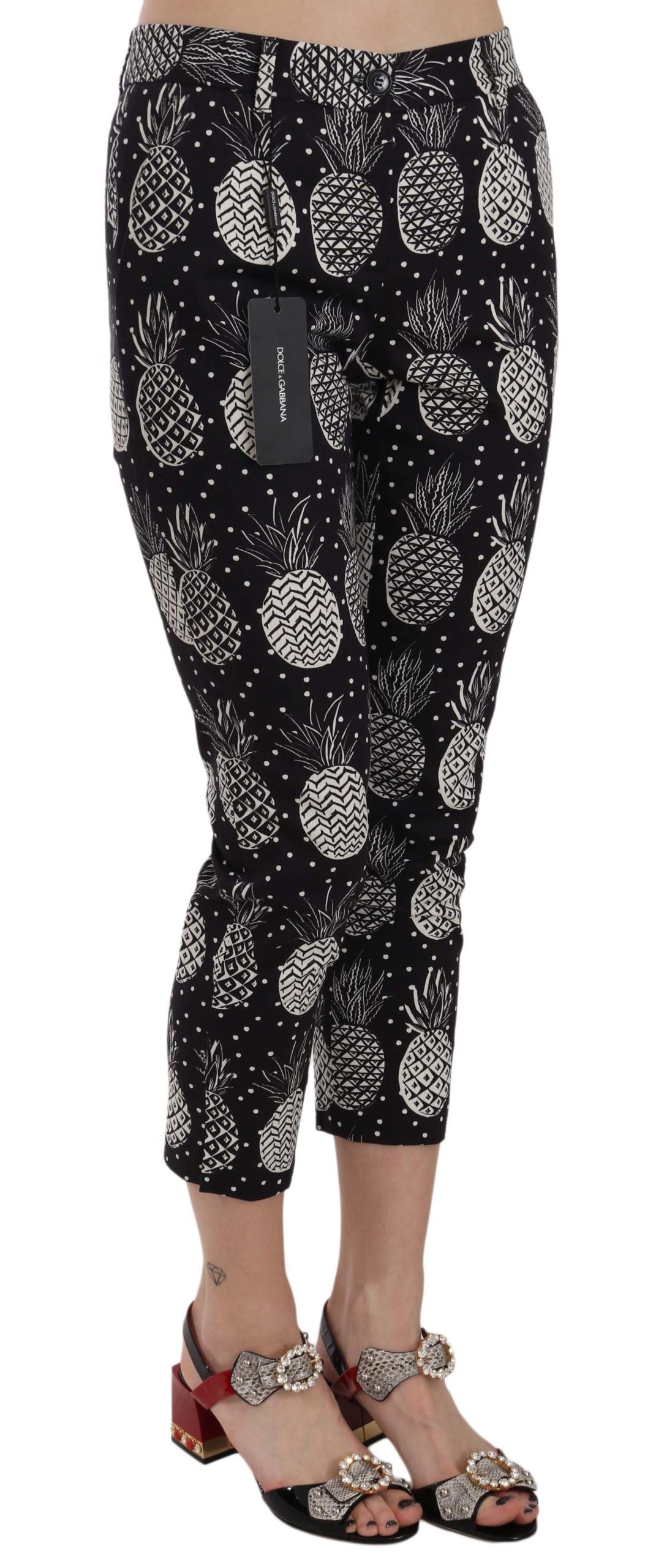 Dolce &amp; Gabbana Chic Black Ananas Print Skinny Capri Pants