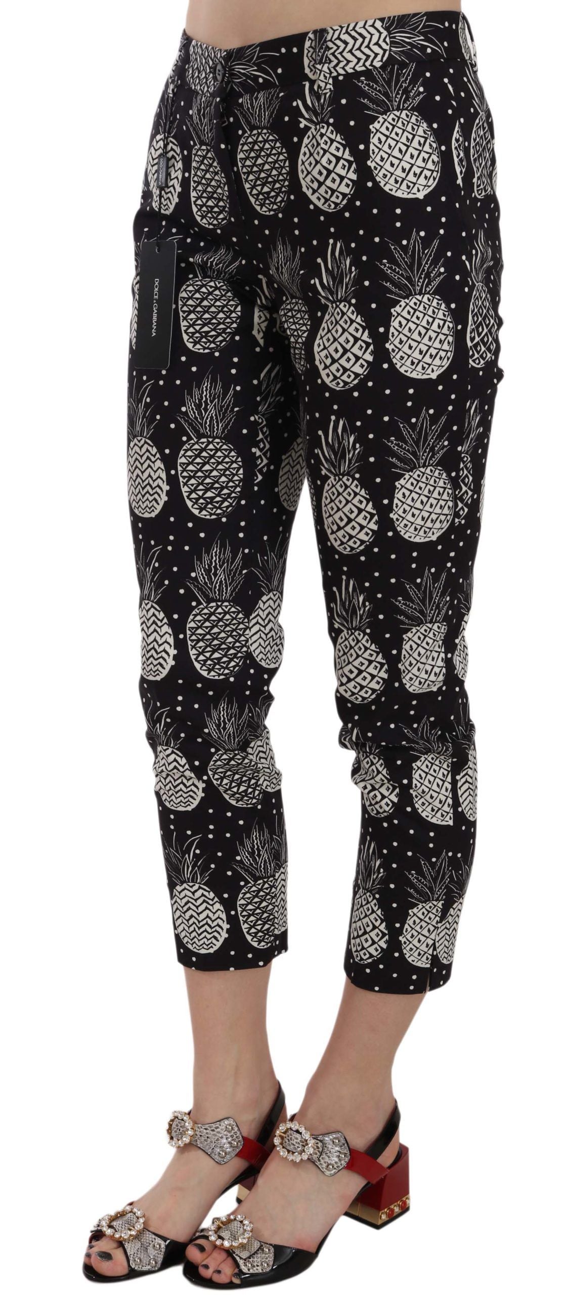 Dolce &amp; Gabbana Chic Black Ananas Print Skinny Capri Pants