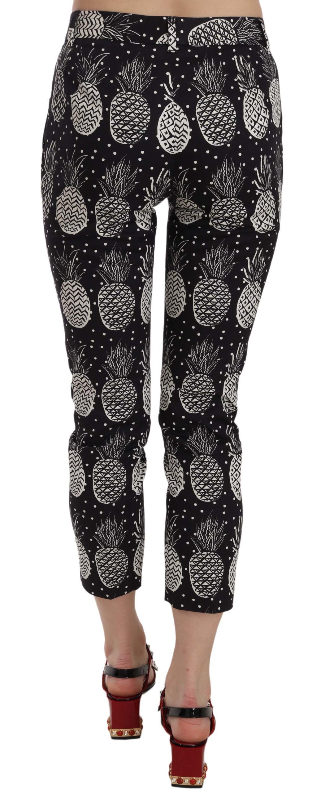 Dolce &amp; Gabbana Chic Black Ananas Print Skinny Capri Pants