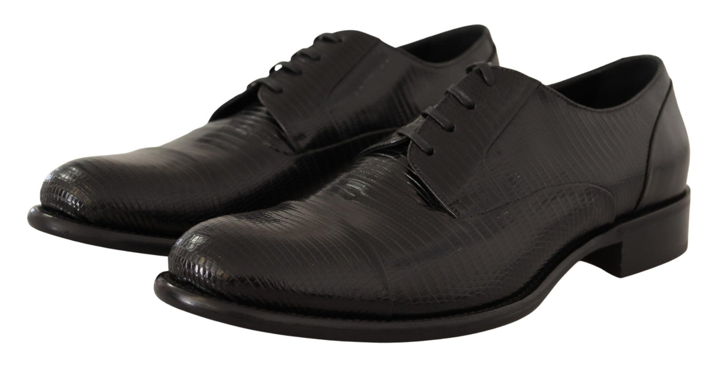 Dolce &amp; Gabbana Elegant Black Lizard Skin Derby Skor