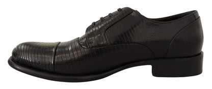 Dolce &amp; Gabbana Elegant Black Lizard Skin Derby Skor