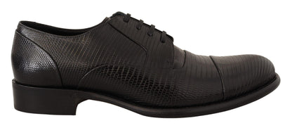 Dolce &amp; Gabbana Elegant Black Lizard Skin Derby Skor