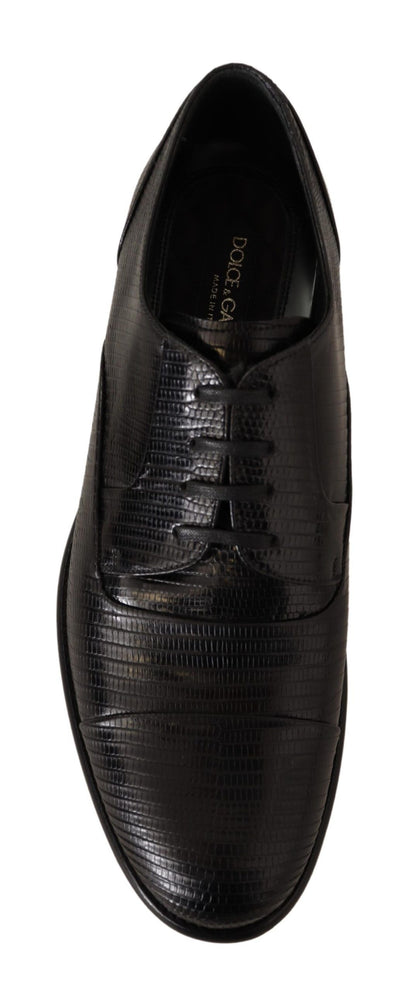 Dolce &amp; Gabbana Elegant Black Lizard Skin Derby Skor