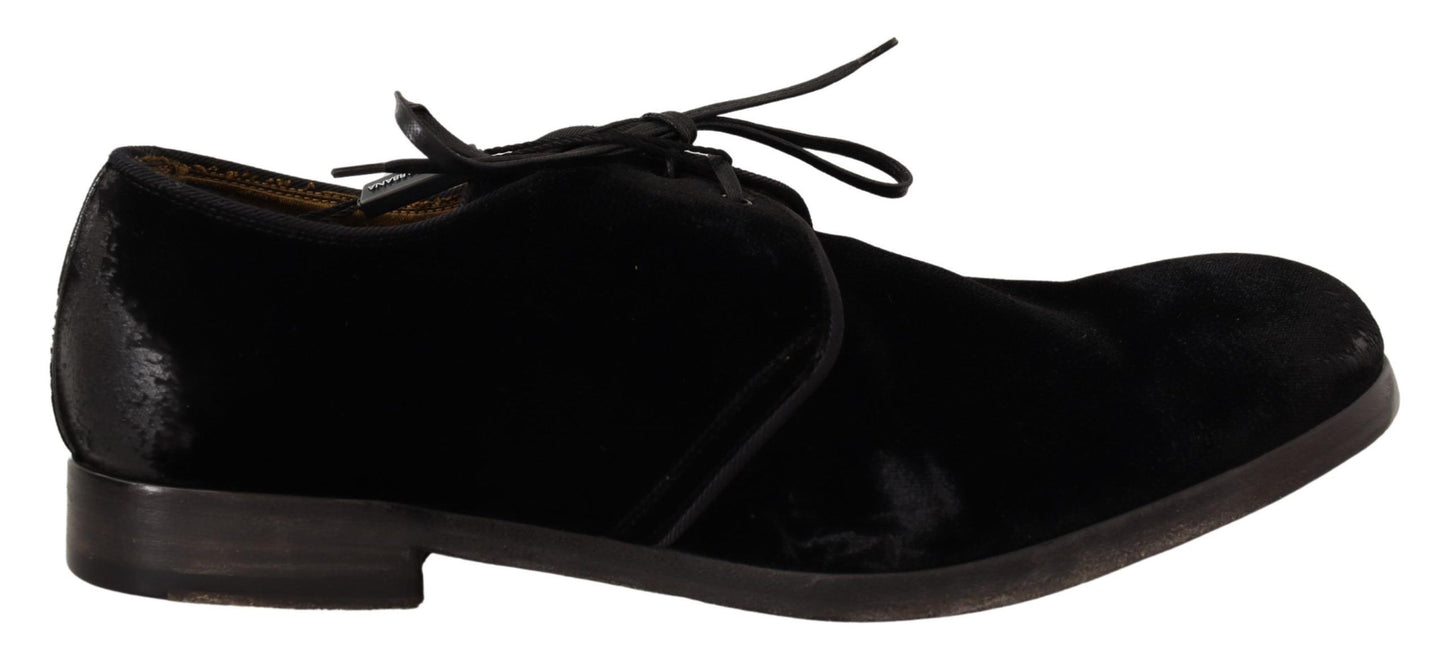 Dolce &amp; Gabbana Elegant Black Velvet Derby Shoes