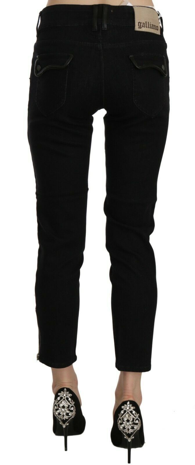 John Galliano Chic Black Mid Waist Slim Cropped Jeans