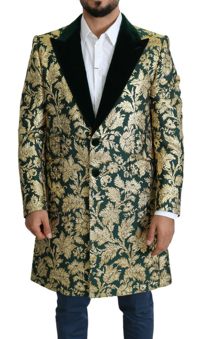 Dolce &amp; Gabbana Elegant Gold Green Jacquard Sicilia Jacka