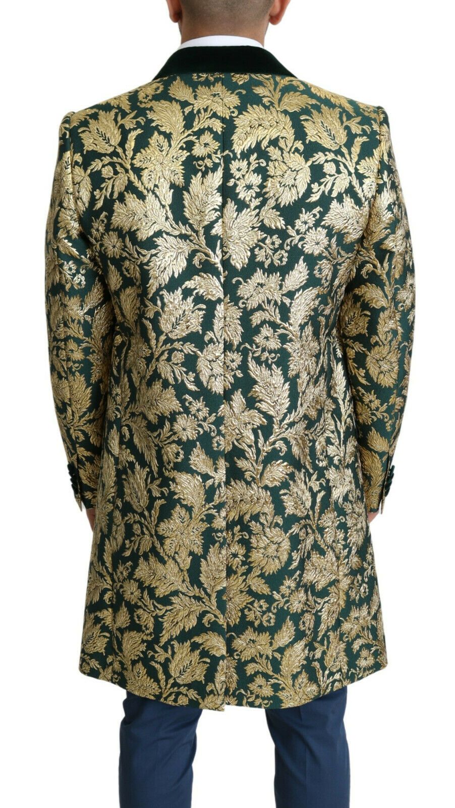 Dolce &amp; Gabbana Elegant Gold Green Jacquard Sicilia Jacka