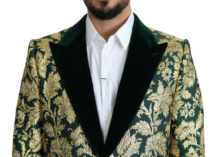 Dolce &amp; Gabbana Elegant Gold Green Jacquard Sicilia Jacka