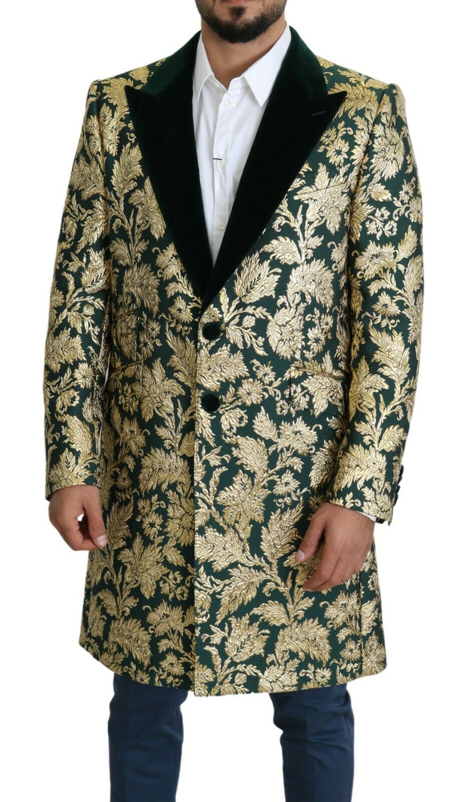 Dolce &amp; Gabbana Elegant Gold Green Jacquard Sicilia Jacka