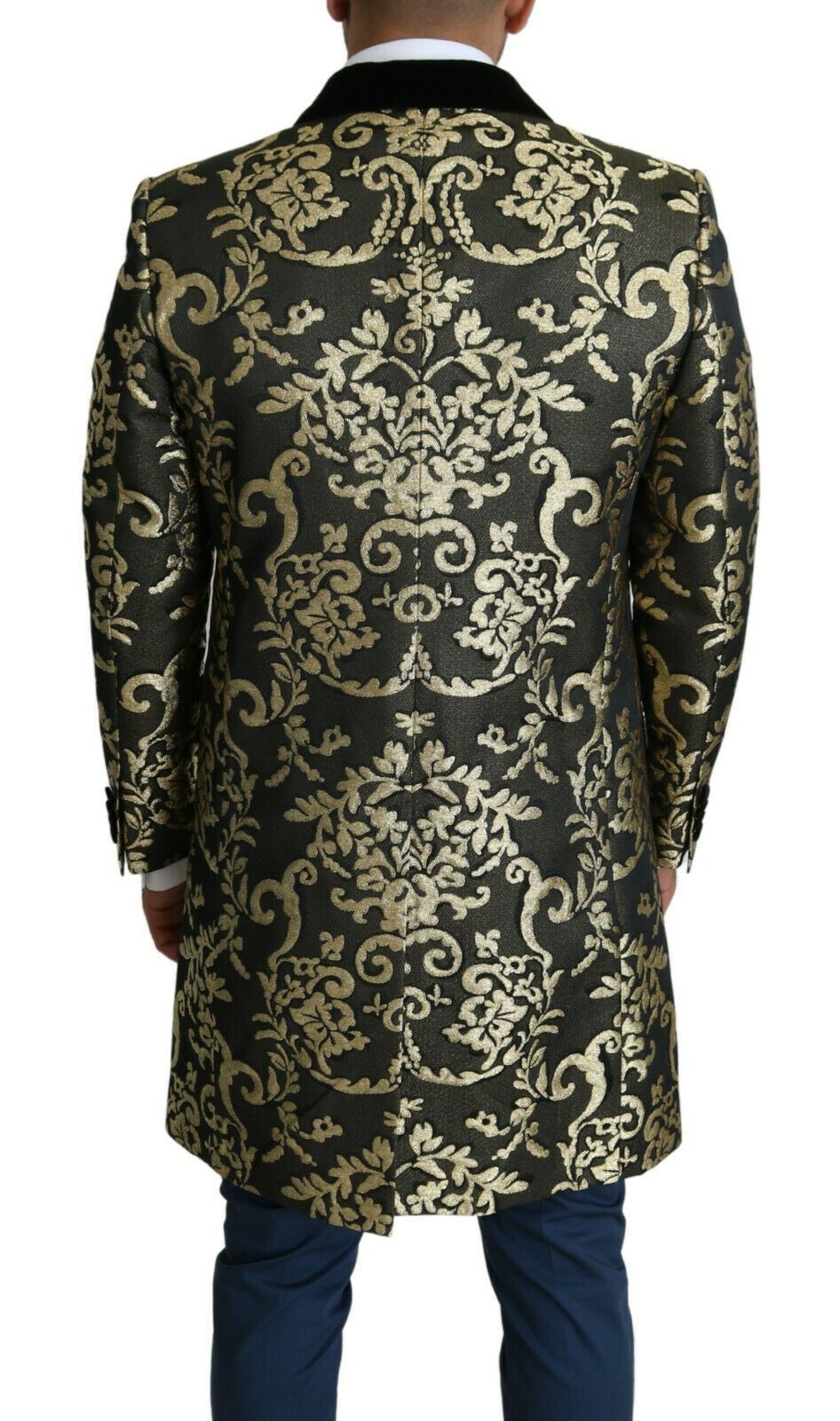 Dolce &amp; Gabbana Gold Black Sicilia Jacquard dubbelknäppt kappa