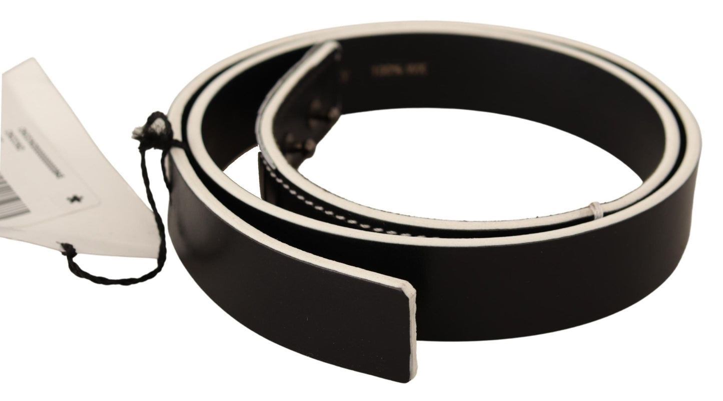 Costume National Chic Black Leather Fashion Belt with White Accents