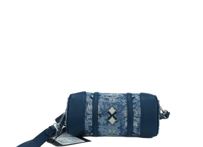 MCM Boston Mini Blue Vintage Jacquard Logo Tyg Satchel Crossbody Handväska