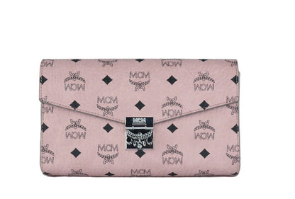 MCM Medium Mjuk Rosa Signatur Diamond Logo Läder Clutch Crossbody Handväska