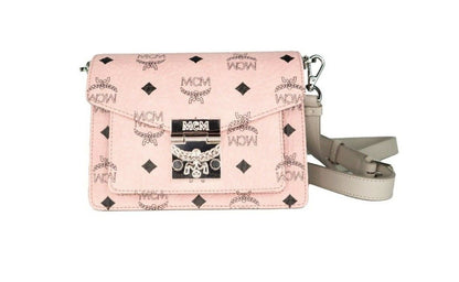 MCM Signatur mjuk rosa diamantlogotyp Läder Mini Flap Lock Crossbody-handväska