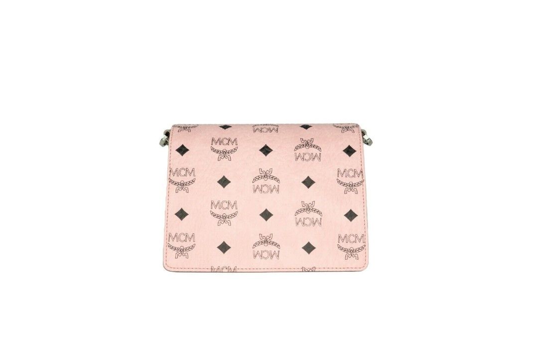 MCM Signatur mjuk rosa diamantlogotyp Läder Mini Flap Lock Crossbody-handväska