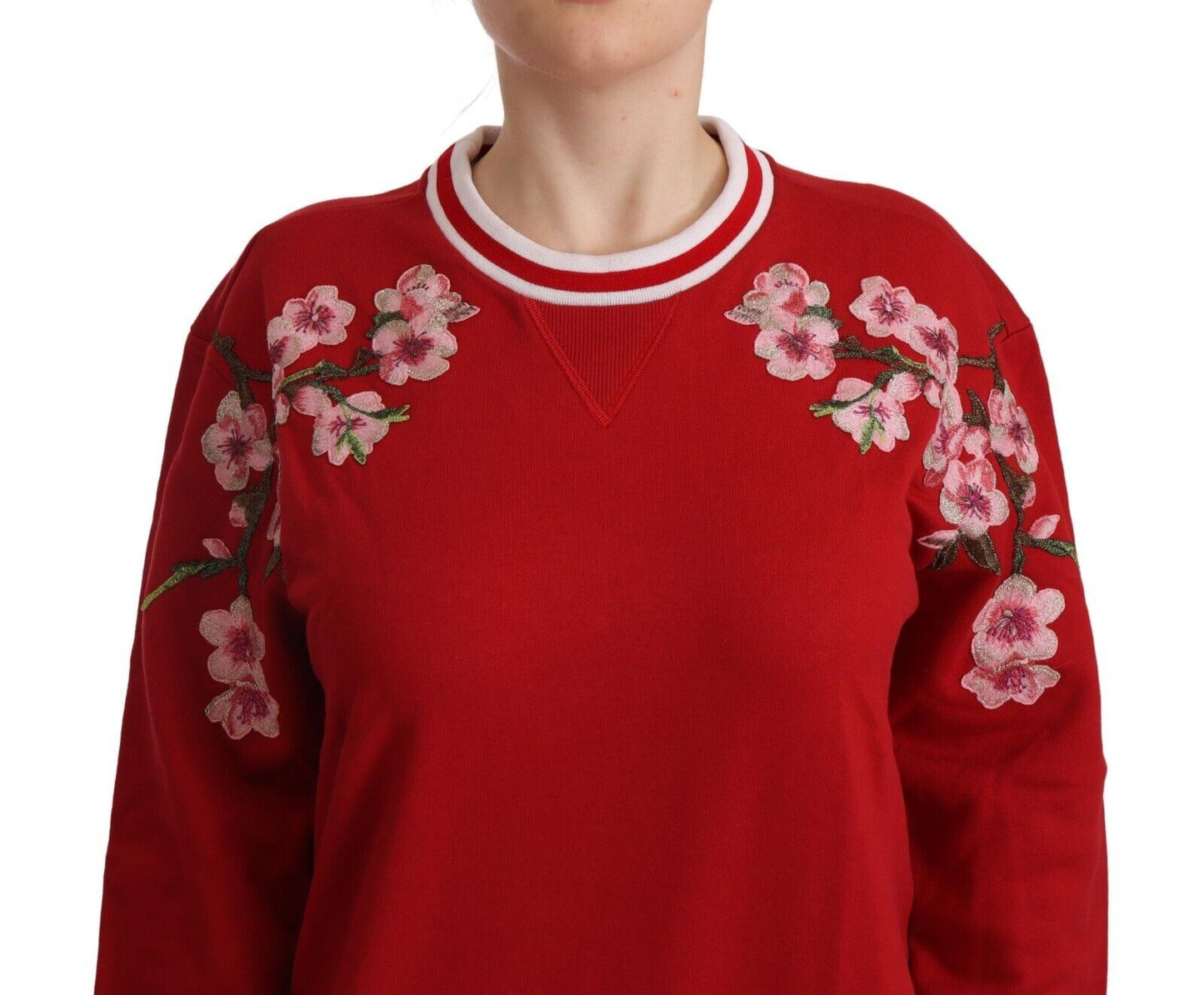 Dolce &amp; Gabbana Elegant röd crewneck-tröja med blommotiv