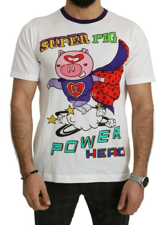 Dolce &amp; Gabbana Chic White Cotton Pig Motiv T-shirt