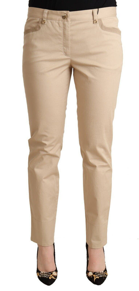 Dolce &amp; Gabbana Elegant Beige Stretch Skinny Byxa i bomull